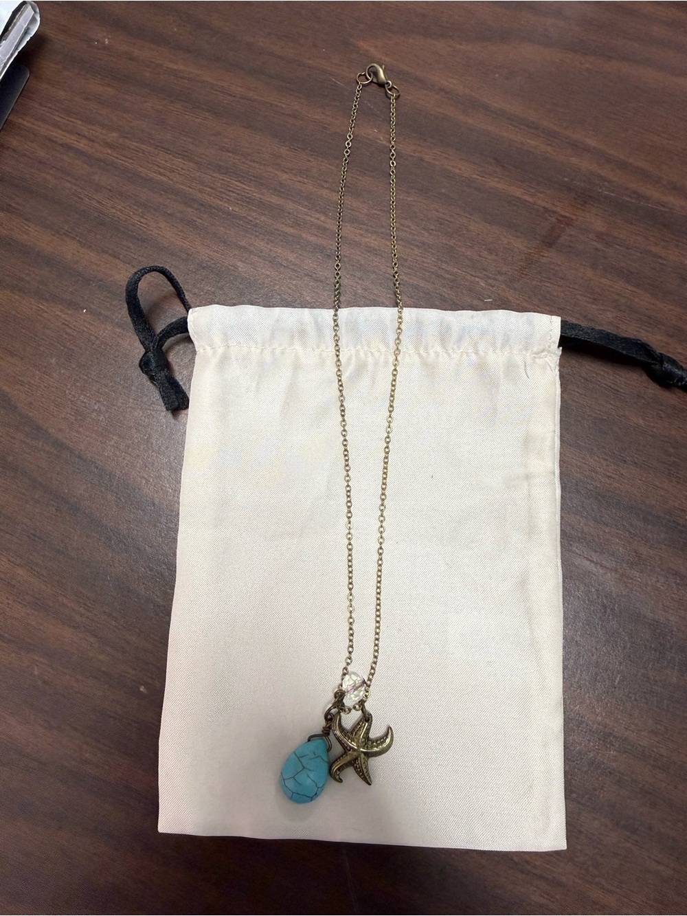 Gold-Tone Necklace with Turquoise Bead and Starfish Charm